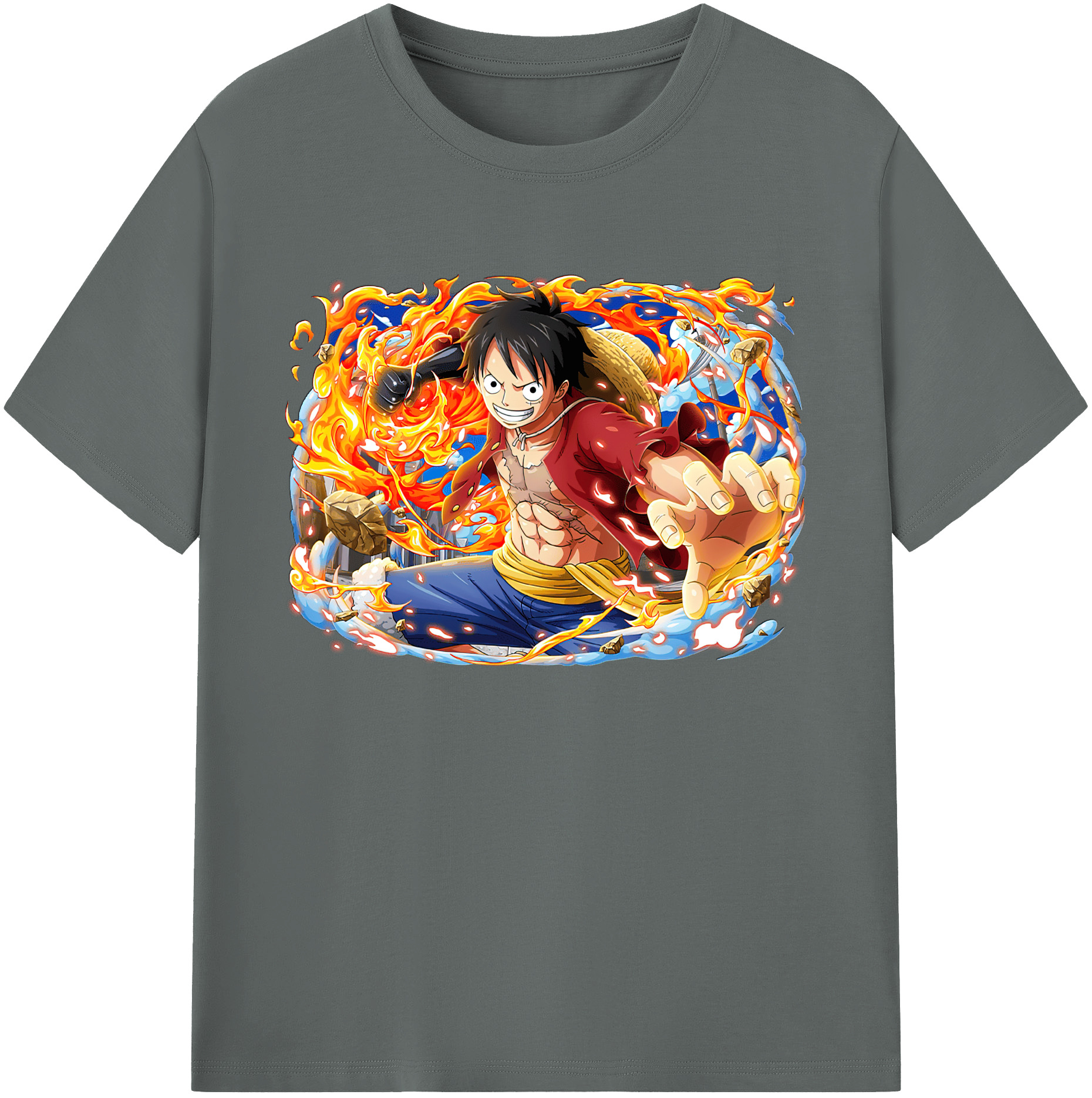ワンピース モンキー・D・ルフィ ONE PIECE Monkey D. Luffy 綿100％ メンズ半袖Tシャツ｜肌触りやわらか＆通気性